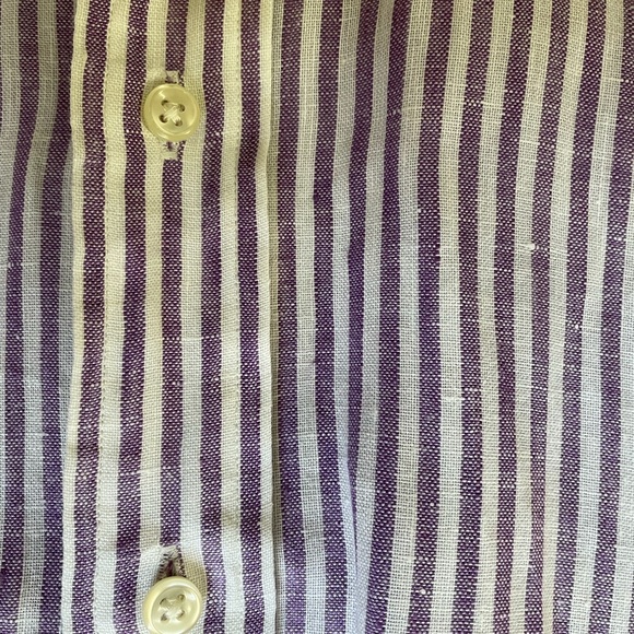 Polo by Ralph Lauren linen shirt. White with purple pin stripes. Men’s size XL - Picture 5 of 5
